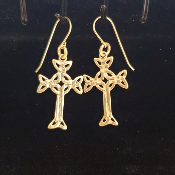 Sterling Silver Celtic Cross Earrings Irish Knot - Picture 2 of 5